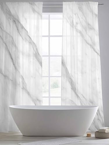 Sheer Curtains 108 Inches Long 2 Panels Set for Living Room, Marble