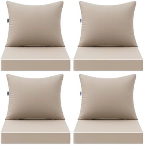 MIULEE Beige Outdoor Seat Cushion 24x24 Inch Set of 4 Waterproof