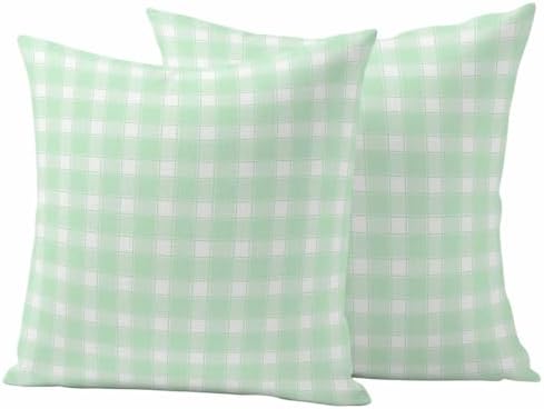 Outdoor Pillow Covers Modern Sage Green Buffalo Plaid Decorative Throw