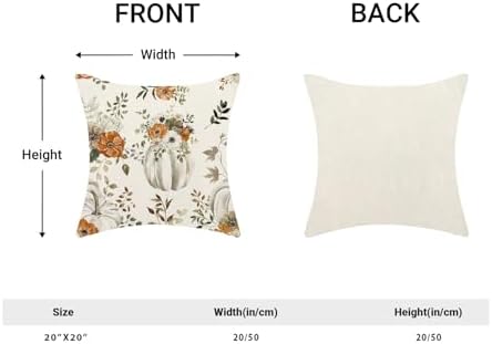 Fall Decor Pillow Covers 20x20 Inch Set of 2 Cream Pumpkin Floral