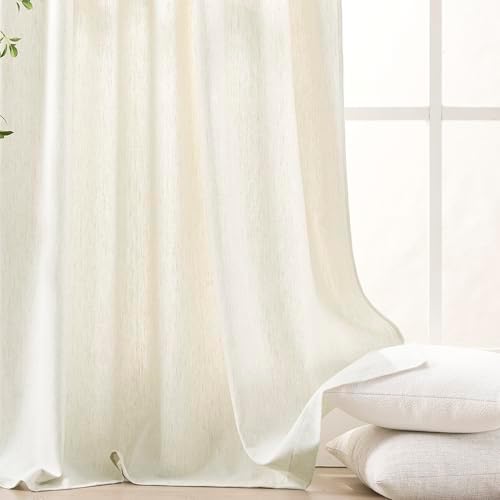 Natural Linen Curtains 63 inch Length,Pinch Pleat Curtains for Living
