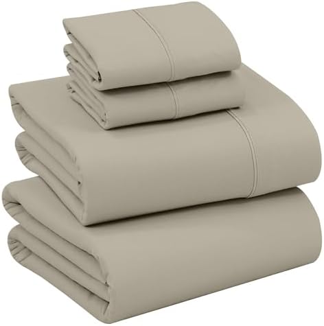 RUVANTI 100% Cotton Full Sheets, Percale Bedding Full Size Set, Taupe