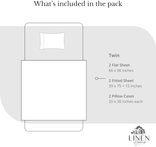 Linen Home 100% Cotton Percale Sheets Twin Size Pack of 2, Light