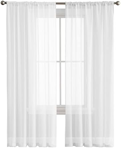 Pure White Sheer Curtains 108 Inches Long, Solid Color Sheer Window