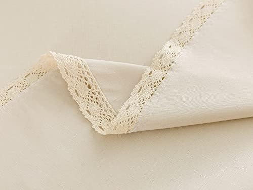 EHouseHome Faux Linen Tablecloth with Lace Trim - Waterproof/Spill