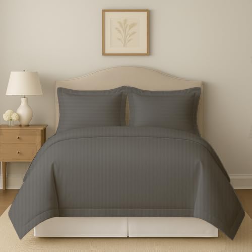 eBeddy Linens Dark Grey Striped Duvet Cover Set King/Cal-King Size