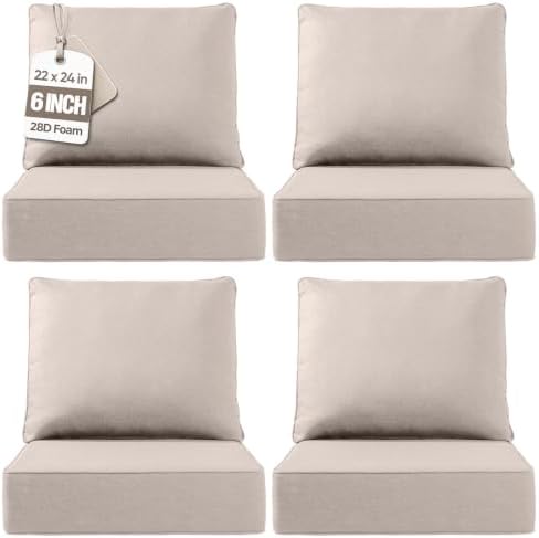 6" Thick Outdoor Cushion, 22"*24"*6" Patio Furniture Cushions with