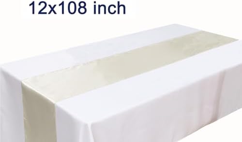 Pack of 10 Ivory Table Runners for Party, Satin Fabric 12 x 108 Inches