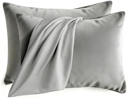 Set of 2 Brushed Microfiber Pillowcases 20x26 in Light Gray