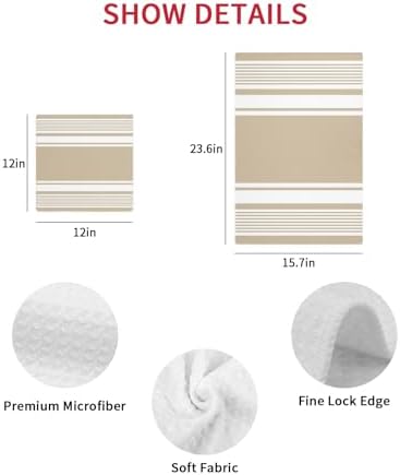 Farmhouse Beige Striped Dish Towels Set, Waffle Weave Kitchen Towels
