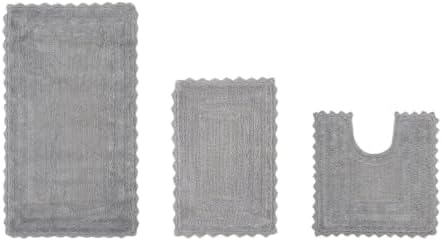 TRP Cotton Tufted Gray Bathroom Rugs Sets 3 Piece