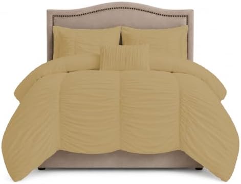 BedDecor 3 Piece Ruched Pattern Duvet Set with Zipper & Corner Ties