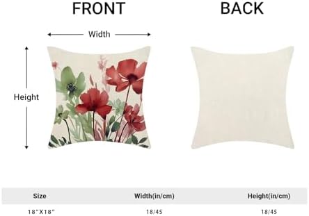 Floral Pillow Covers 18x18 Inches Set of 2 Sage Green Burgundy Red