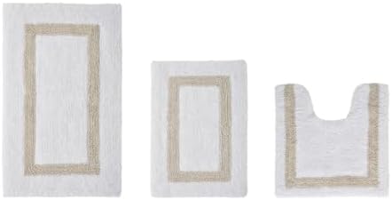 TRP Tufted Cotton White Sand Bathroom Rugs Sets 3 Piece