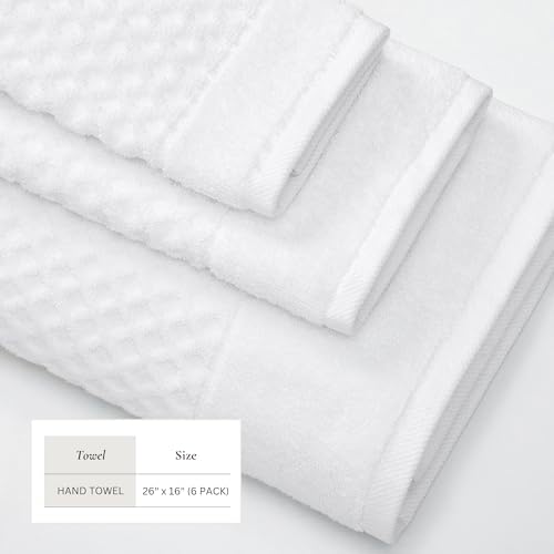 Great Bay Home Hand Towels - 100% Cotton 6 Pack 26x16 Hand Towel Set