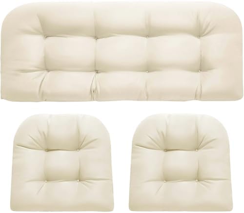 Wicker Chair Cushions 3 Piece Set, Outdoor Loveseat Wicker Cushions