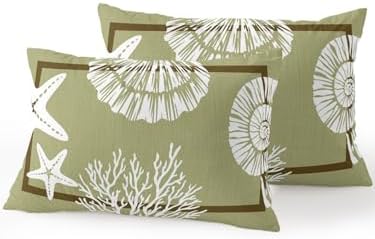 Outdoor Pillows Waterproof Set of 2, Sage Green Coastal Patio Throw