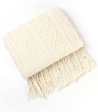 Knit Throw Blanket for Couch Home Decorative Bed Blankets with Tassel