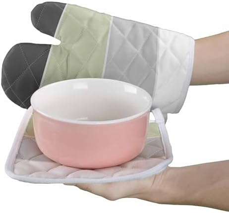 Oven Mitts and Pot Holder Set for Kitchen, Gray Gradient Spring Green