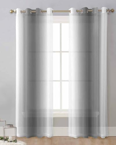 Grey Ombre Sheer Curtains 63 Inch Length Grommet Semi Sheer Drapes for