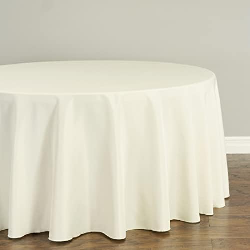 LTC LINENS LinenTablecloth 108 in. Round Polyester Tablecloth Ivory