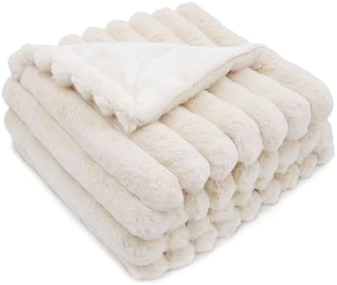 DEZ FURNISHINGS Luxury Reversible Textured Stripe Faux Fur & Velvet