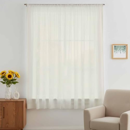 Cream Solid Color Sheer Curtains 108 Inch Length Aesthetics