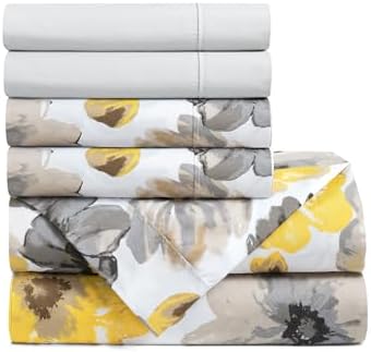 Lush Decor Leah Soft Floral Sheet Set, 6 Piece Set, Queen, Yellow &