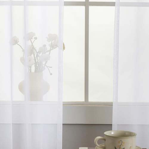 White Sheer Curtains 84 inch Length 2 Panels Set, Airy Soft-Touching
