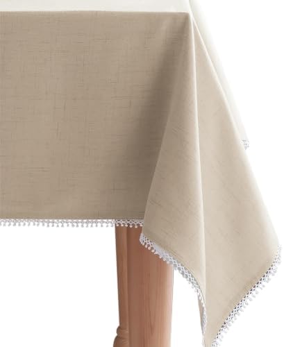 Lenox French Perle Solid Rectangle Tablecloth, Natural - 60" W x 102"