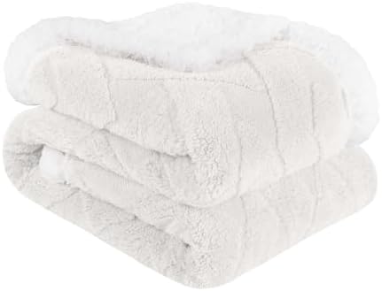 Reversible Soft Plush Cozy Jacquard Sherpa Fleece Throw Blanket King