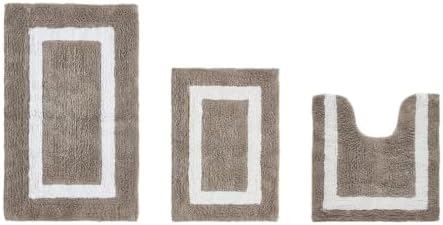 Cotton Tufted Beige White Bathroom Rugs Sets 3 Piece
