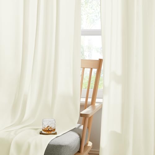 HOMEIDEAS Non-See-Through Ivory Privacy Semi Sheer Curtains