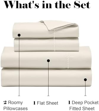 SUPERIOR Cotton Blend 600 TC Embroidered Hem Bed Sheets, Split King