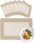 Faux Leather Placemats Set of 6 Khaki Beige Waterproof Heat Resistant
