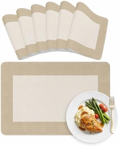 Faux Leather Placemats Set of 6 Khaki Beige Waterproof Heat Resistant