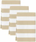 Beige White Striped Kitchen Towels Set of 3, Water Absorbent Dish