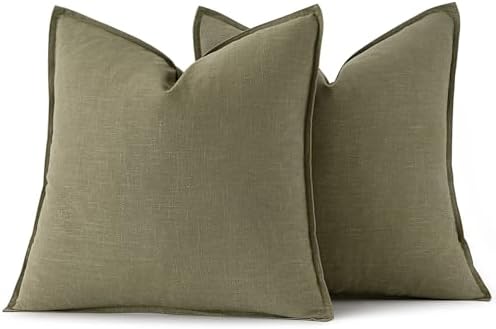 MIULEE Decorative Linen Pillow Covers 20x20 Inch Light Olive Green