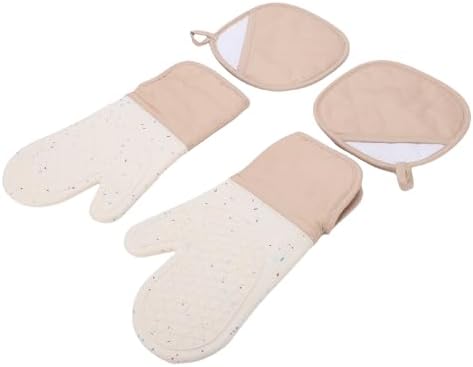 Yosoo Silicone Oven Mitts Set 500F Heat Non Slip Gloves (Beige)