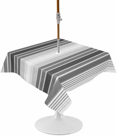 Gray Vertical Stripes Square Outdoor Tablecloth, Waterproof Table