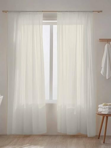 Cream Solid Color Sheer Curtains for Living Room Bedroom Aesthetics