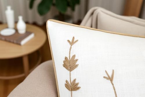 VAGMINE Embroidered Wildflower 20x20 Throw Pillow Cover, Ivory
