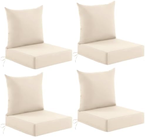 Deep Seat Patio Cushions Set of 4, 24x24x5.75 Inch, Waterproof Outdoor