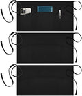 Syntus 3 Pack Cotton Server Apron with Pockets for Women, Black Waist