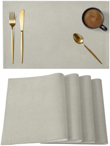 Light Gray Placemats Set of 8, Classic Solid Color Mist Silver Leather