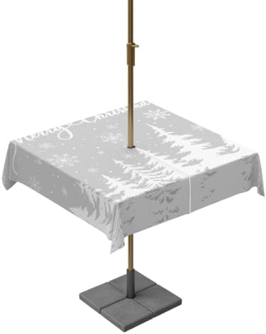 Rustic Merry Christmas Outdoor Tablecloth with Umbrella Hole and