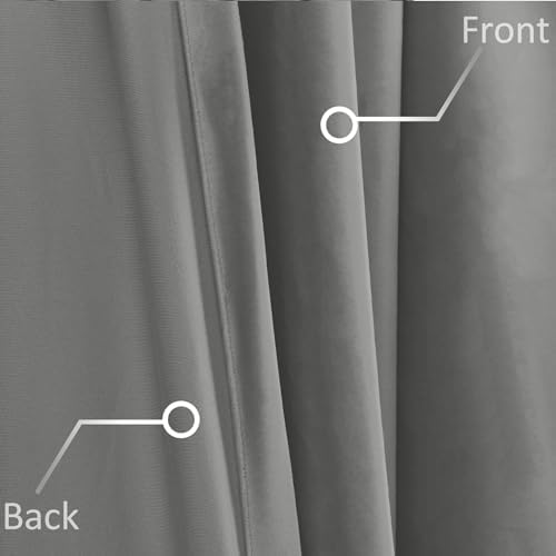 Fcosie Grey Velvet Drapes 120 Inches Long Grommet Top Curtain Panel