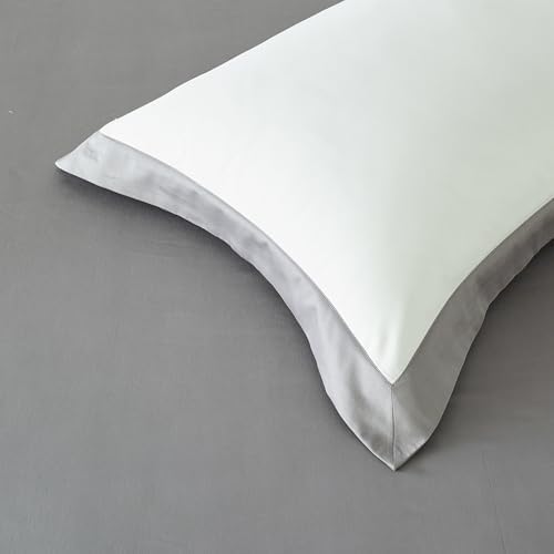 YuHeGuoJi White Grey Duvet Cover Queen 100% Egyptian Cotton 3 Pcs Set