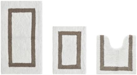 Tufted Cotton White Beige Bathroom Rugs Sets 3 Piece