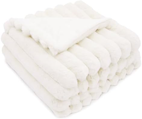 DEZ FURNISHINGS Luxury Reversible Textured Stripe Faux Fur & Velvet